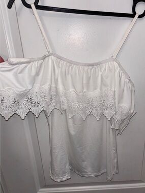 White Off-Shoulder Lace Trim Sleeveless Blouse